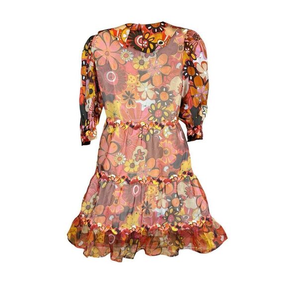 CELIA B Sinai Floral Puff Sleeve Mini Dress in Orange NWT Size Small - Picture 8 of 10